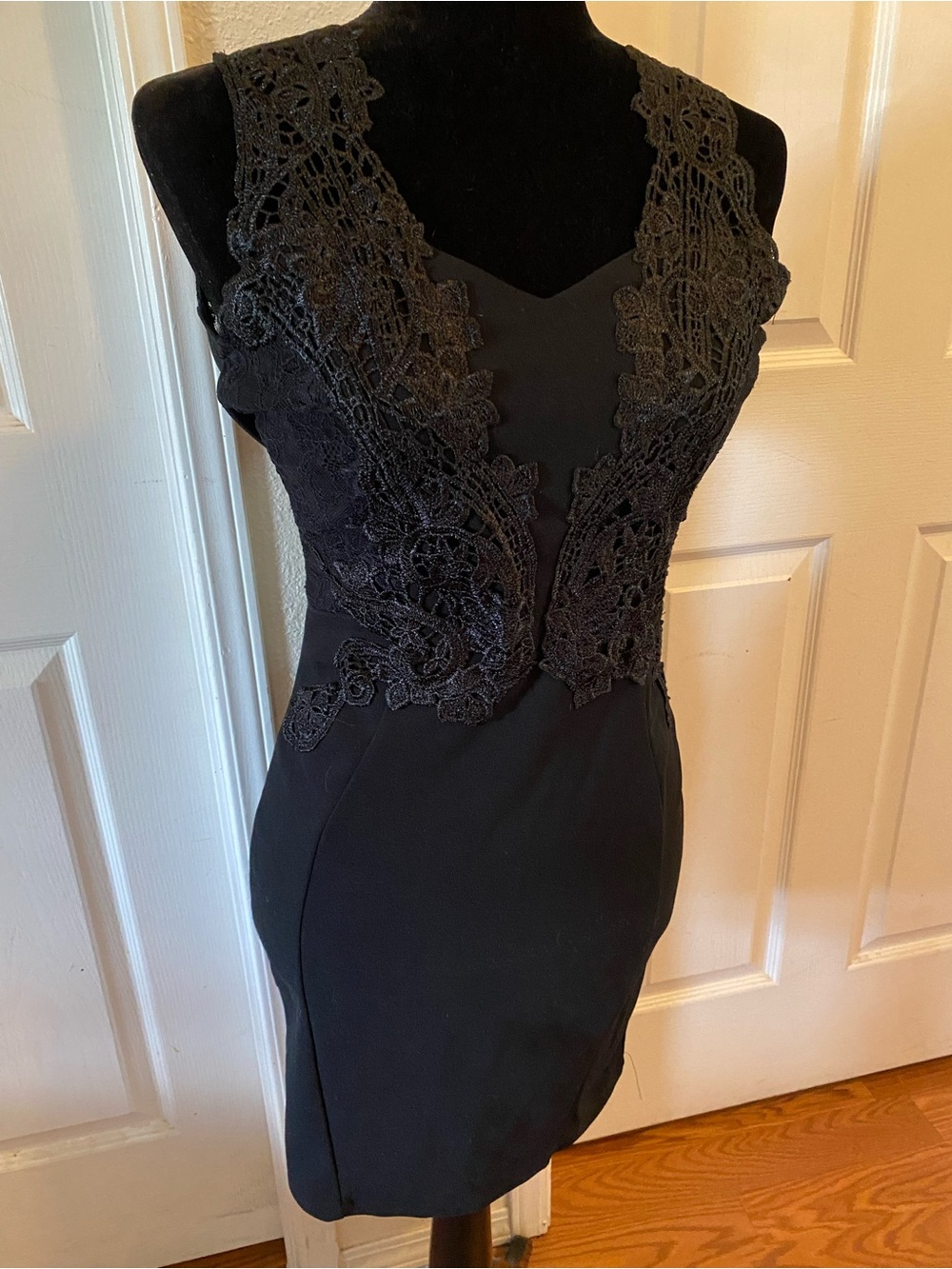 Haute Monde Black Lace-Front Bodycon Mini Dress